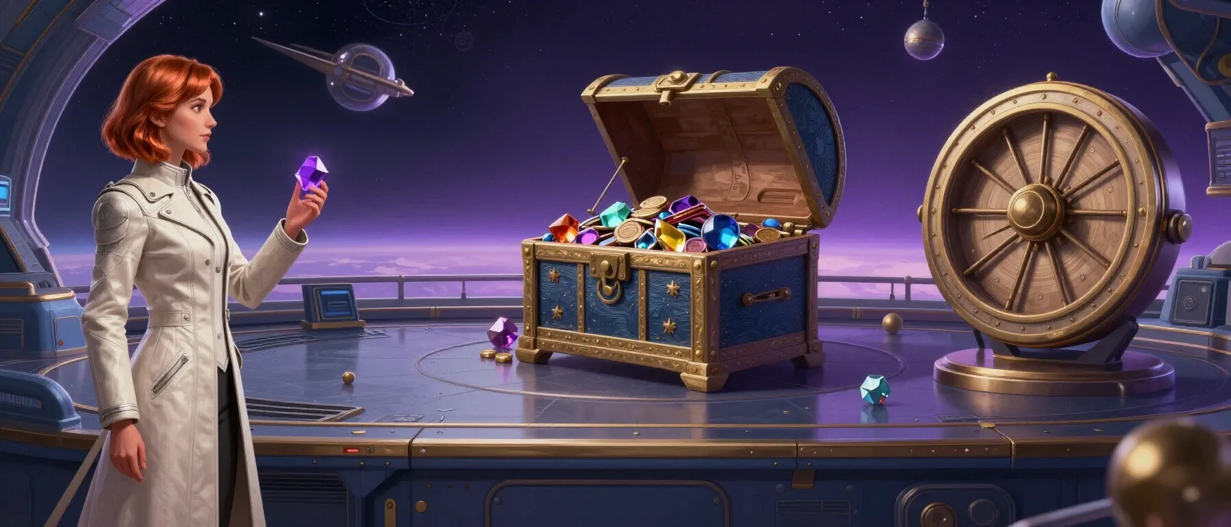 Rollbit Casino game collection with a treasure chest, tokens and colourful wheels