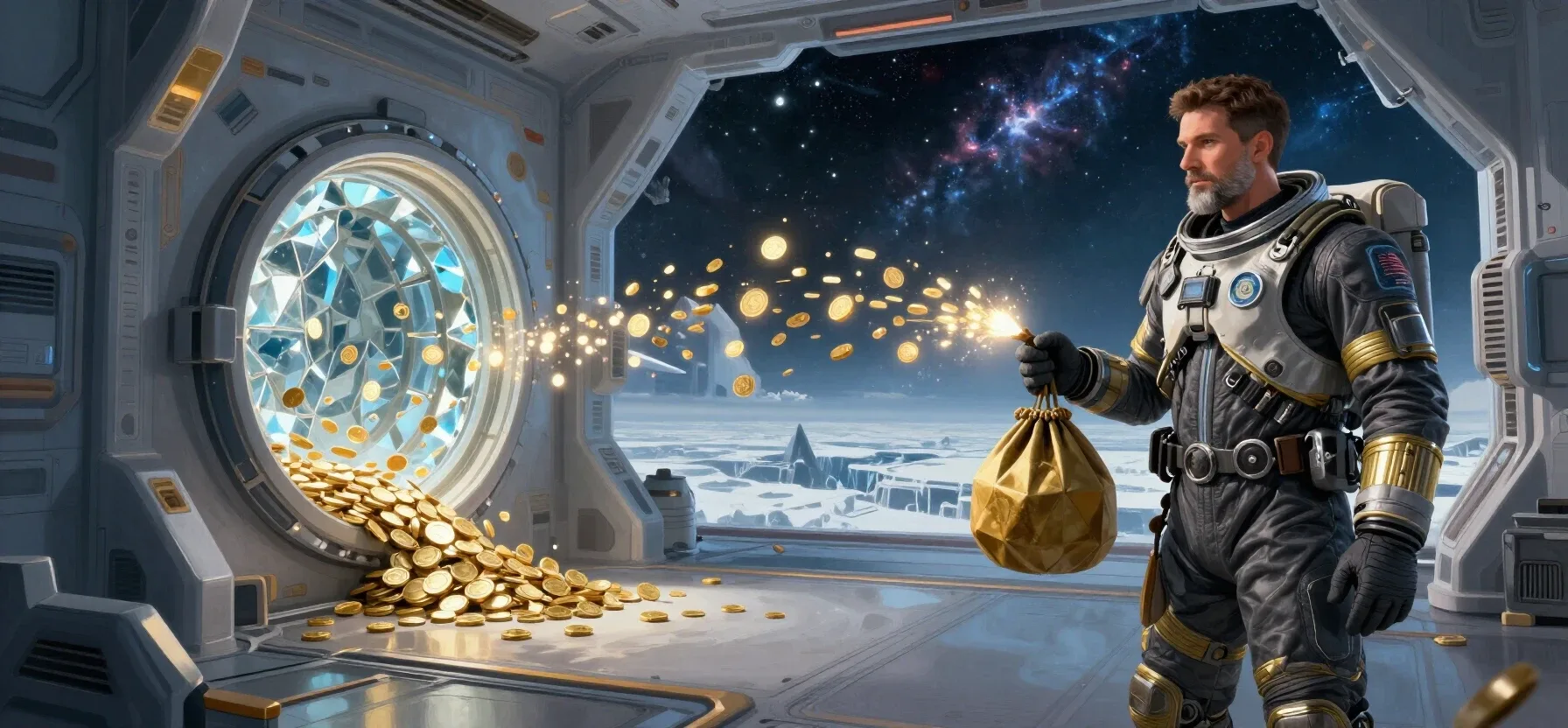 Rollbit crypto withdrawal with a purse, tokens and a secure vault